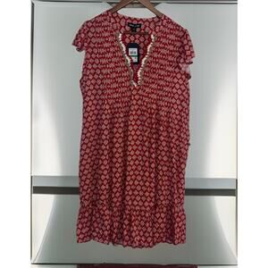 NWT Nautica Women's Red V Neck Crochet Shift Dress Size Large